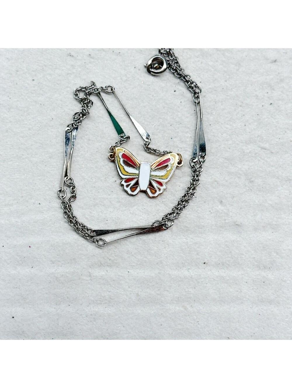 5023gc. Yellow Cloisonne Necklace Butterfly